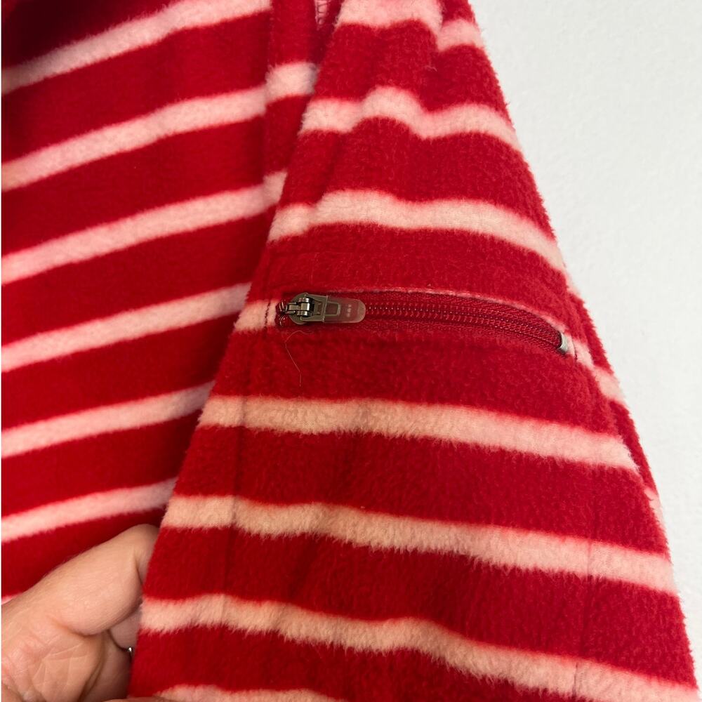 LL Bean Womens Full Zip Red White Striped Fleece Jacket Size M Outdoors Holiday - Picture 3 of 11